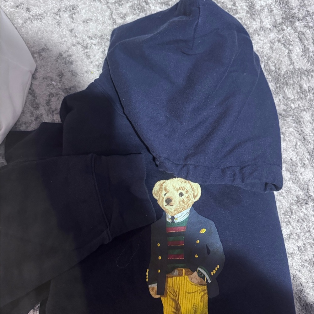 Polo RALPH LAUREN MENS NAVY BLUE  BEAR HOODIE SWEATSHIRT USED XL